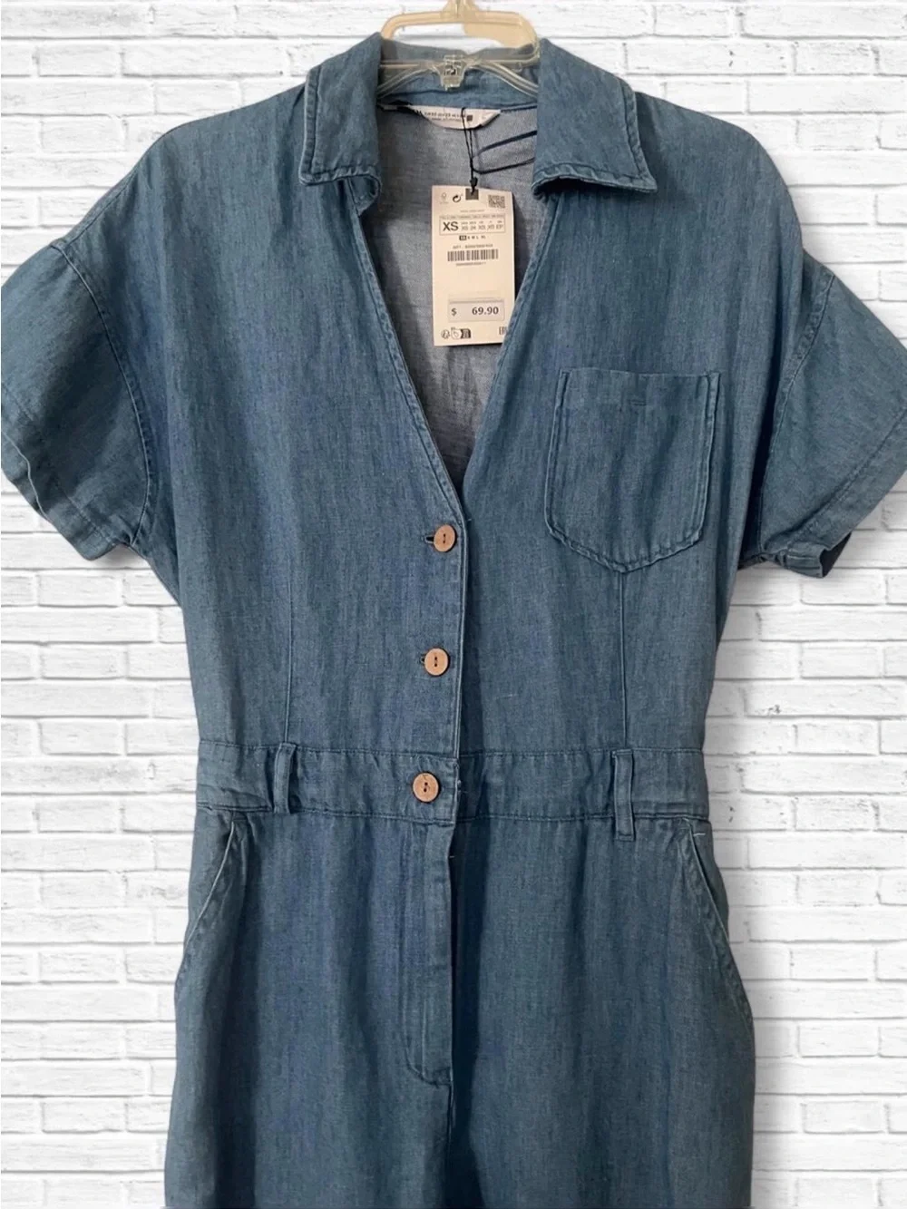 Zara Z1075 Short-Sleeve Denim Jumpsuit